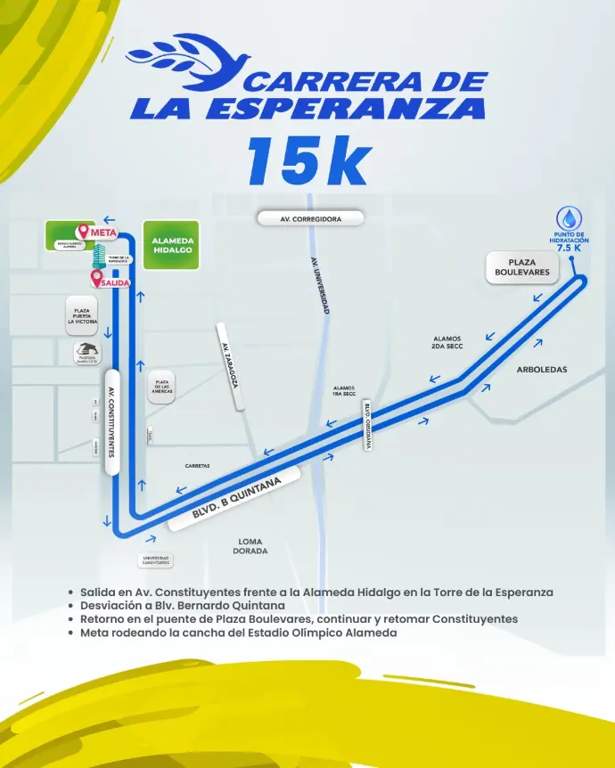 Ruta de la carrera de la esperanza 15k